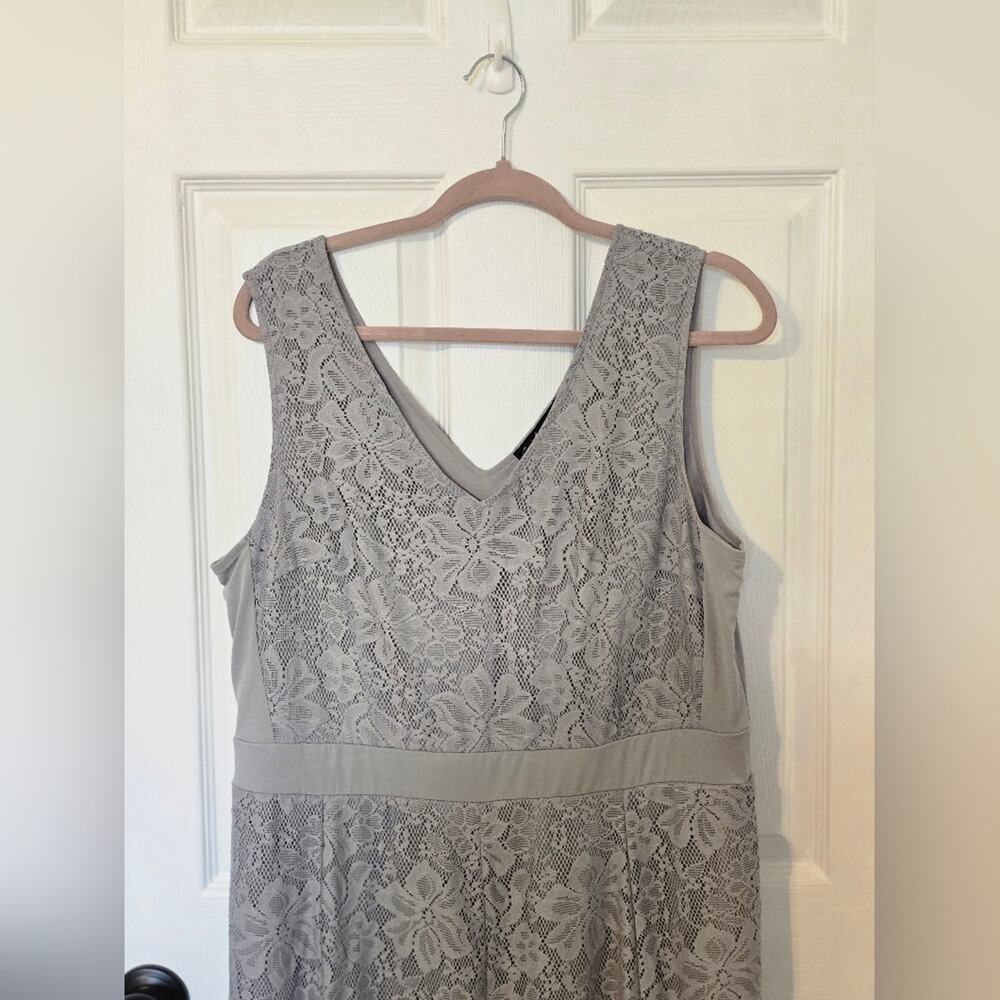 Candalite Women’s Gray Lace Overlay Sleeveless Mermaid Maxi Dress Plus 1X